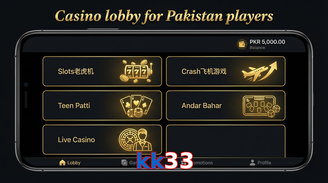 Lobby view of Kk33 for Pakistan users